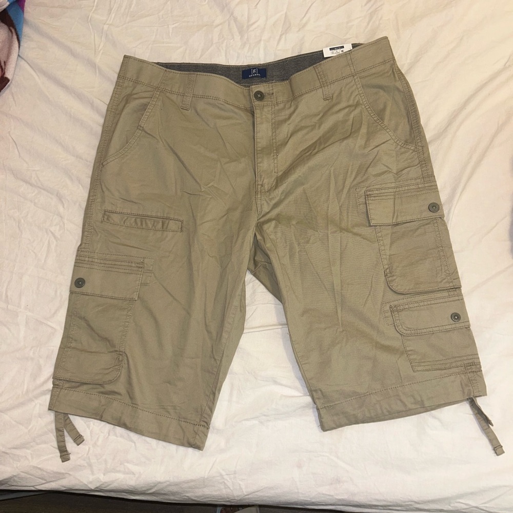 George Tan Cargo Shorts with Adjustable Hem